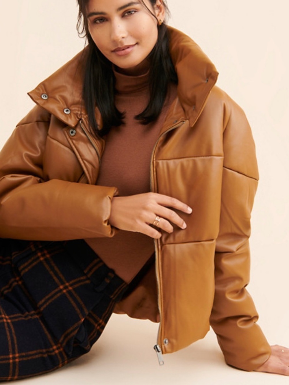 APPARIS Jemma Vegan Leather Puffer Jacket Size Small in Brown